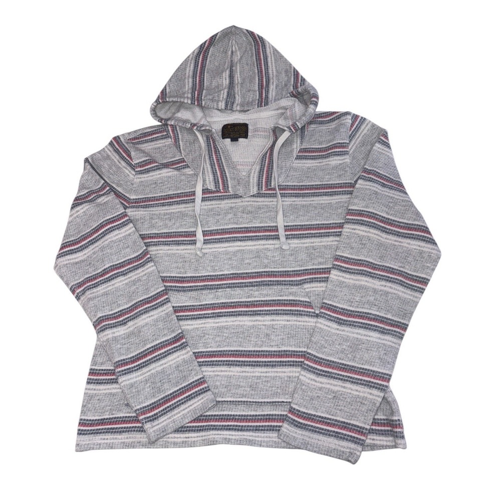 LUCKY BRAND Baja Hoodie French Terry Stripe Men's Small V-Neck Grey Beach Boho